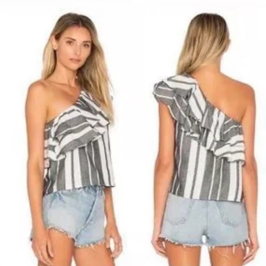 Misa Los Angeles Women's Size Medium Black White Klea Striped One Shoulder Top